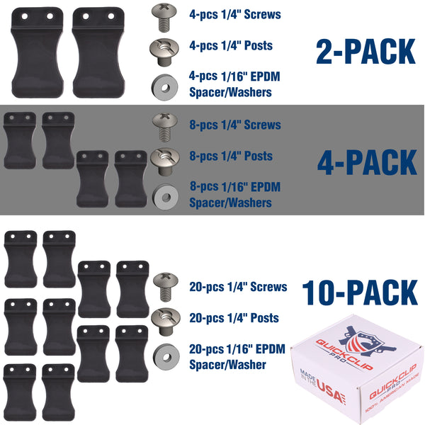Quick Clip Kydex Fold Over Poly Universal Knife Sheath or Gun Holster Clip - Flush Mount w/holes (FOMI)
