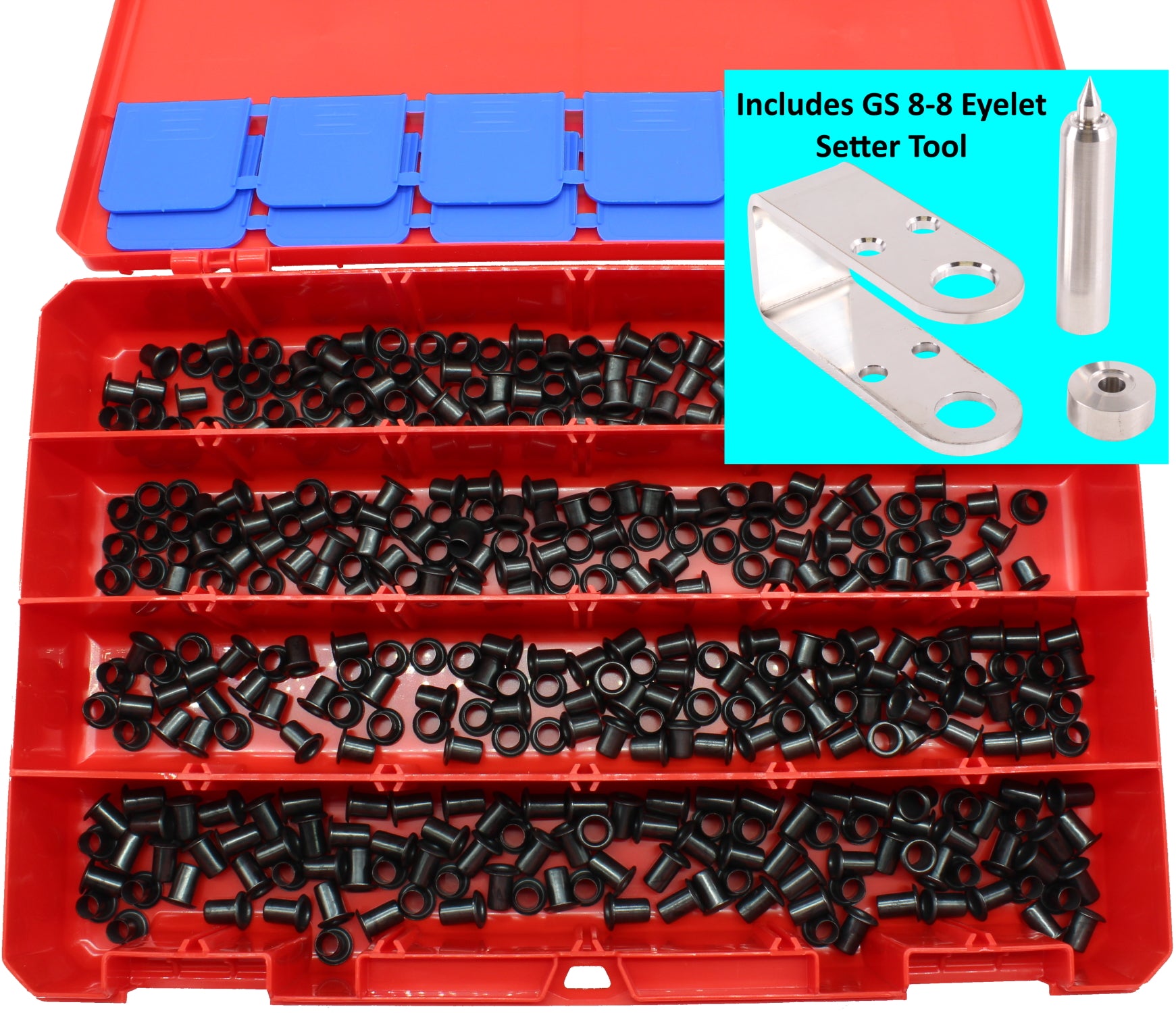 Kydex Eyelets Assortment Kit 1/4 inch GS 8-8, 8-9, 8-10, 8-12 USA Mil-Spec Brass Black Oxide 1/4" DIY Grommets
