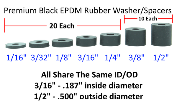 120 Pcs Premium Black EPDM Rubber Washers/Spacers Assortment Kit for Kydex Gun Holsters + Knife Sheaths Made in USA 120pc