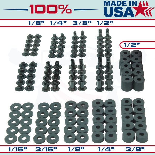 170+ Pcs Black Chicago Screw & Post Assortment Kit + Spacers/Washers for Kydex Gun Holsters + Knife Sheaths